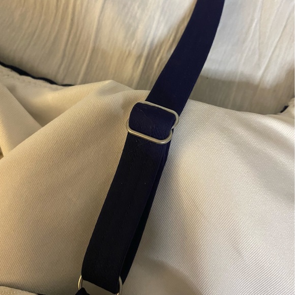 Lands’ End New Textured Square Neck Tankini Top 8 Navy Blue White Swimsuit - Picture 9 of 10